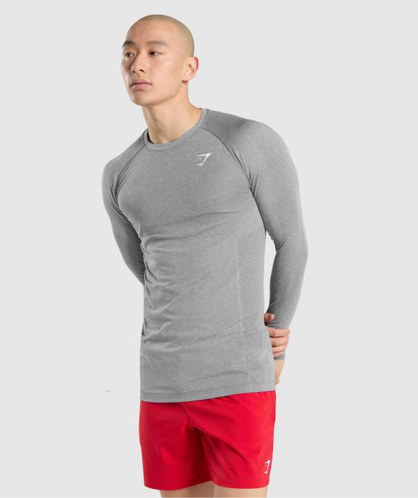Panske Mikiny Gymshark Vital Seamless Long Sleeve Siva | VE9164827